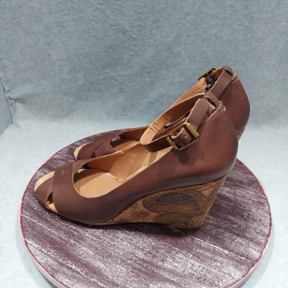 Lucky Brand Tan Cork Wedge Platform Sandals Size 9.5M with paisley print - Picture 11 of 15